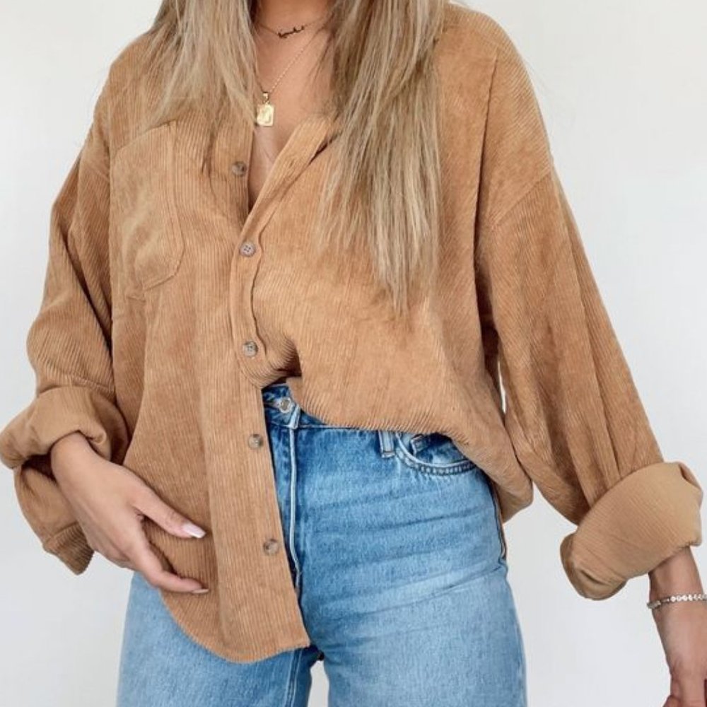 Wishlist Apparel-Lane 201 Corduroy Button Up Blouse- Camel